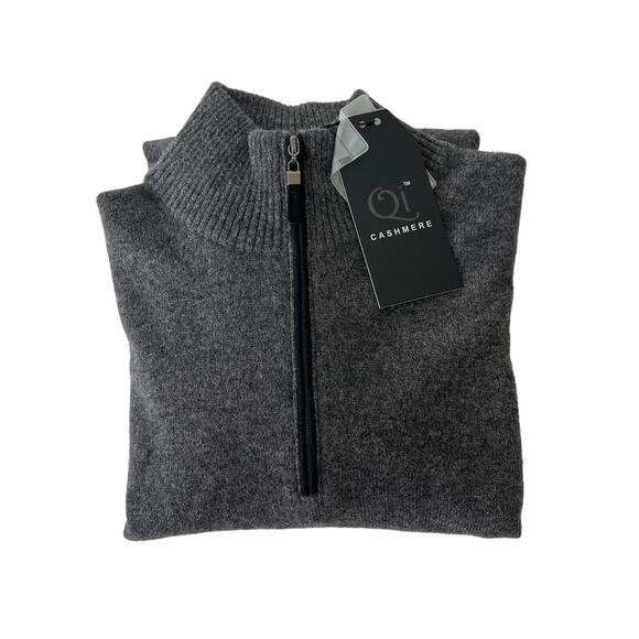 3-29 QI CASHMERE Men's Henley Sweater 100%Cashmere Gray S - Picture 10 of 16